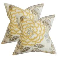 Set of 2  Unai Floral Throw Pillows in Yellow