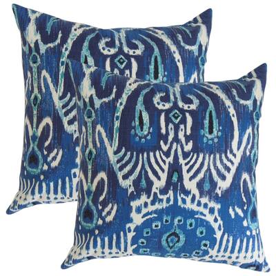 Set of 2 Haestingas Ikat Throw Pillows in Navy Blue