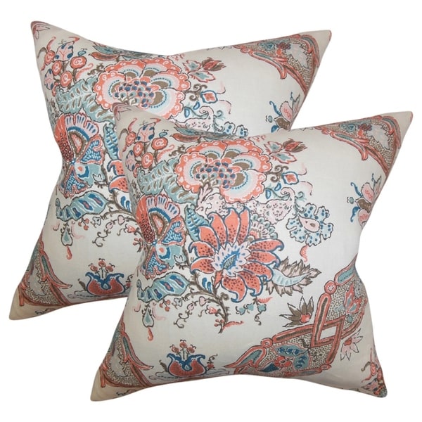 Set of 2 Laelia Floral Throw Pillows in Coral