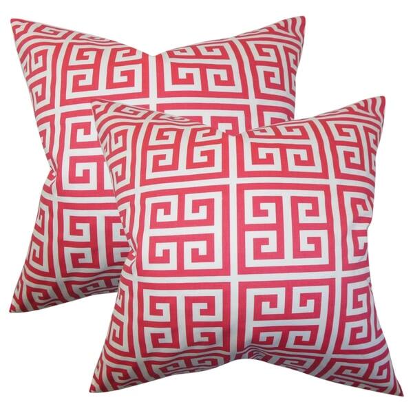 Set of 2 Paros Greek Key Throw Pillows in Pink Overstock 18153870