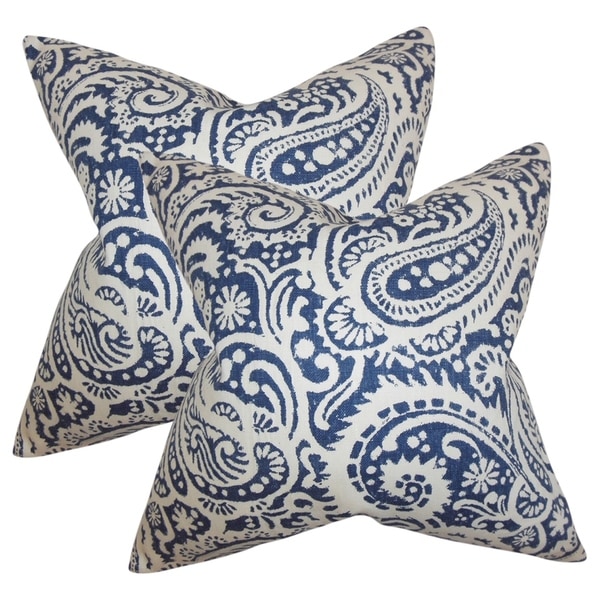 Set of 2 Nellary Paisley Throw Pillows in Indigo