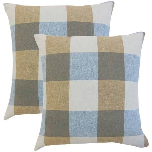 Set of 2 Amory Plaid Throw Pillows in Indigo