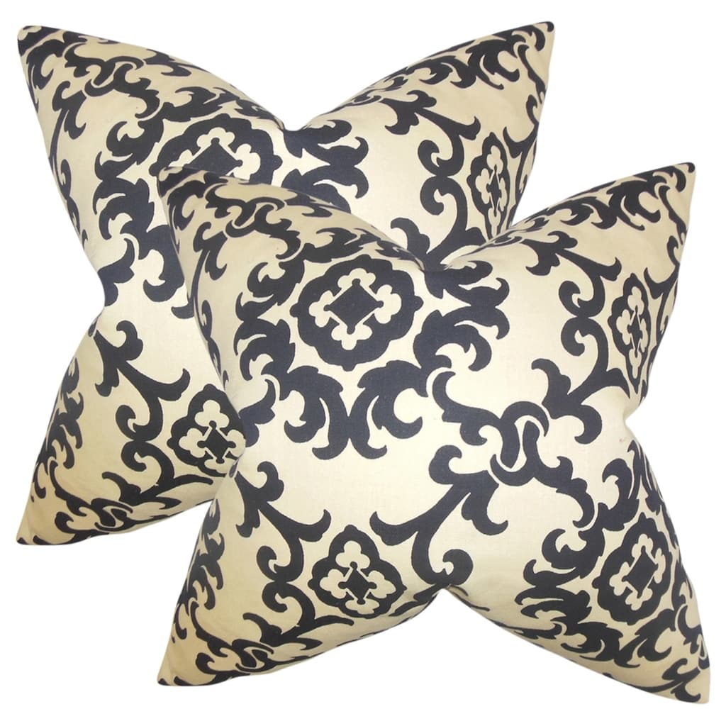 Set of 2 Jaunel Floral Throw Pillows in Black
