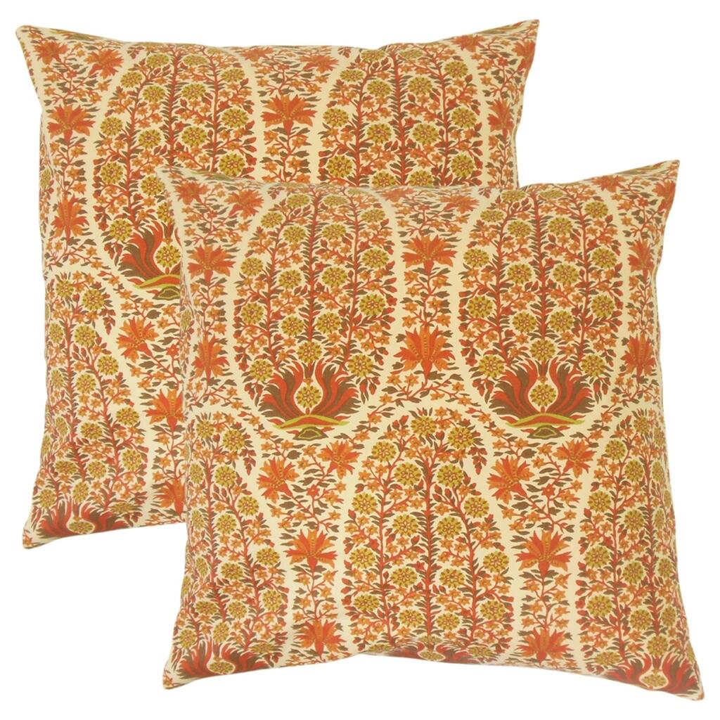 Set of 2 Gerlinde Floral Throw Pillows in Saffron