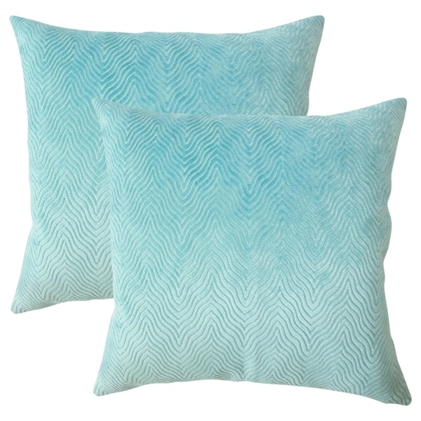 Set of 2 Idarine Solid Throw Pillows in Turquoise