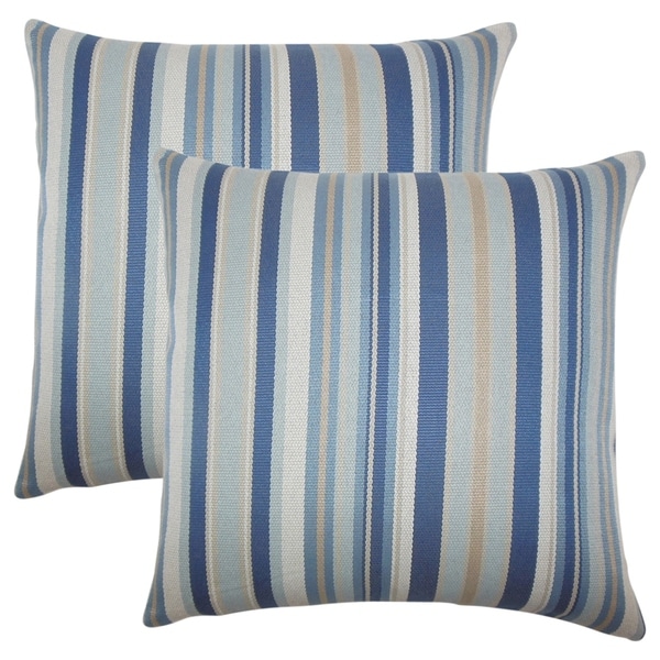 Set Of 2 Urbaine Striped Throw Pillows In Blue Brown On Set Of 2 Urbaine Striped Throw Pillows In Blue Brown