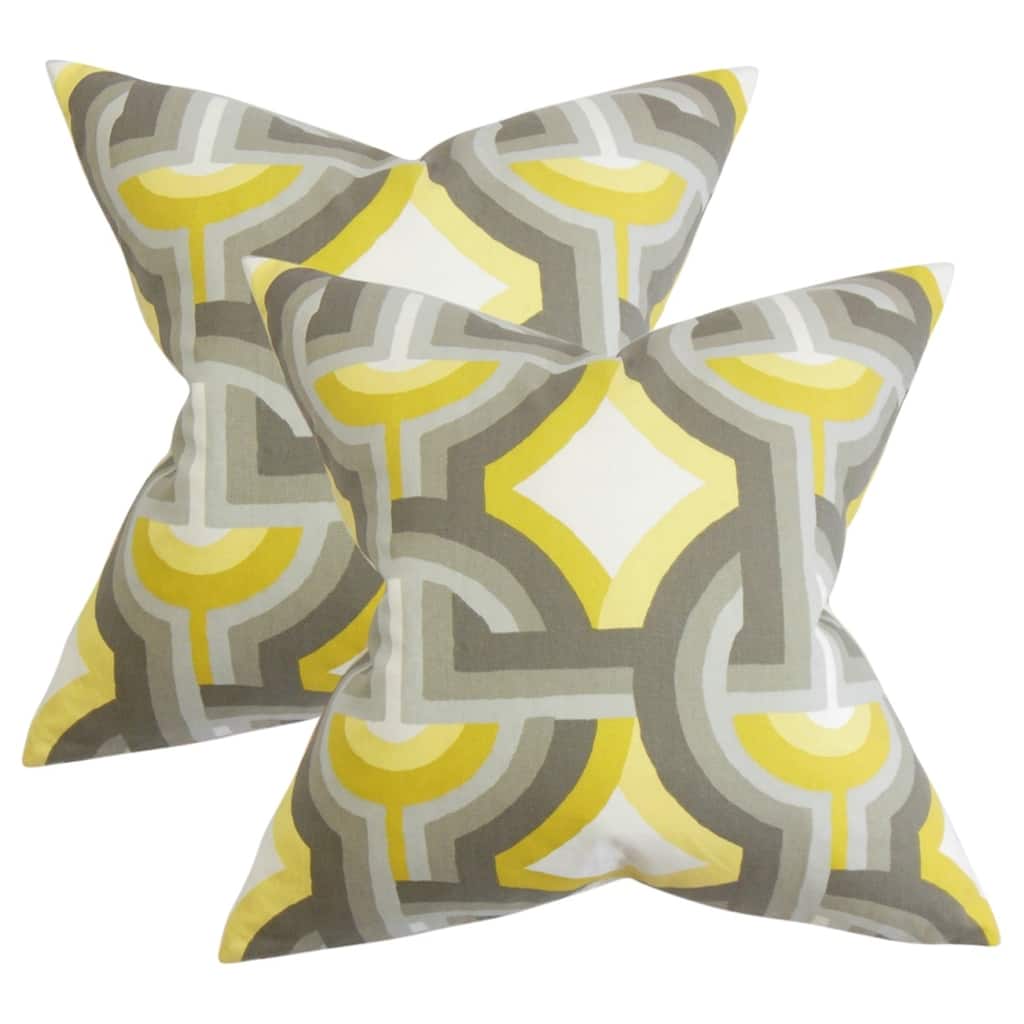 Set of 2 Rineke Geometric Throw Pillows in Gray Yellow