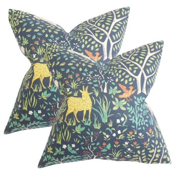 Set of 2 Elihu Floral Throw Pillows in Blue