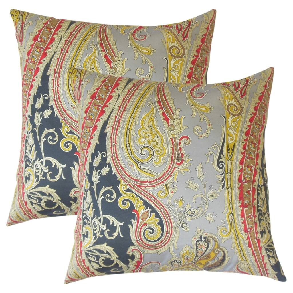 Set of 2 Efharis Paisley Throw Pillows in Chalkboard