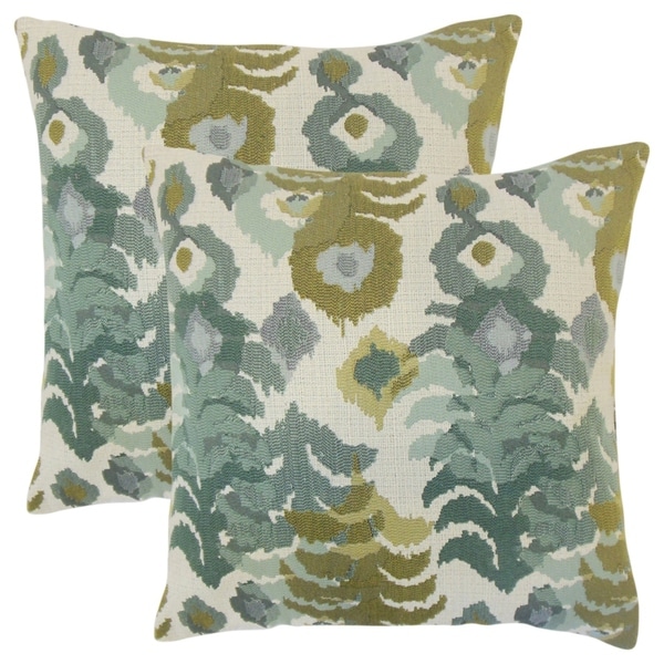 Set of 2 Henriette Ikat Throw Pillows in Lagoon