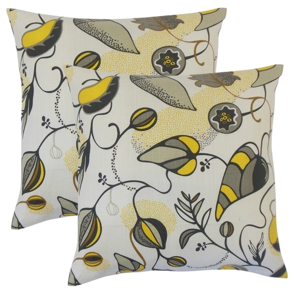 Set of 2 Qiana Floral Throw Pillows in Citrine