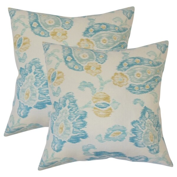 Set of 2 Maaile Floral Throw Pillows in Turquoise