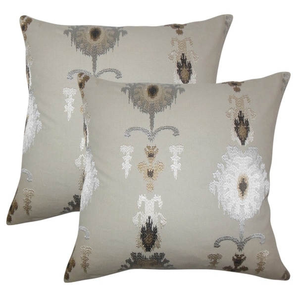 Set of 2 Calico Ikat Throw Pillows in Mushroom
