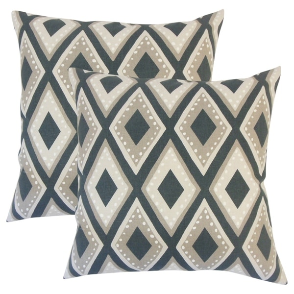 Set of 2 Shasa Geometric Throw Pillows in Ink