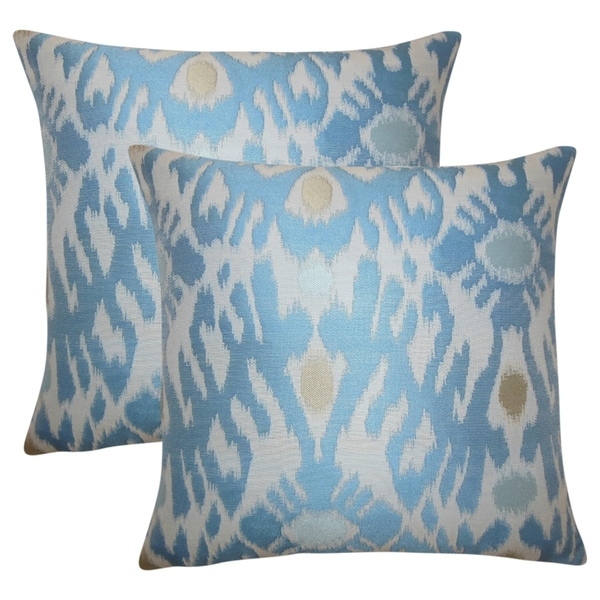 Set of 2 Yagmur Ikat Throw Pillows in Chambray
