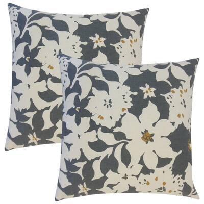 Set of 2 Ogima Floral Throw Pillows in Charcoal