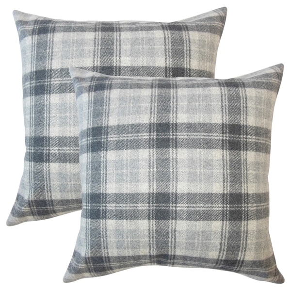 Set of 2 Umber Plaid Throw Pillows in Charcoal