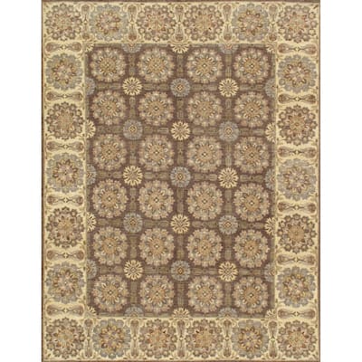 Pasargad Brown/Ivory Ferehan Hand-Knotted Wool Rug - 7'11'' X 10' 1''