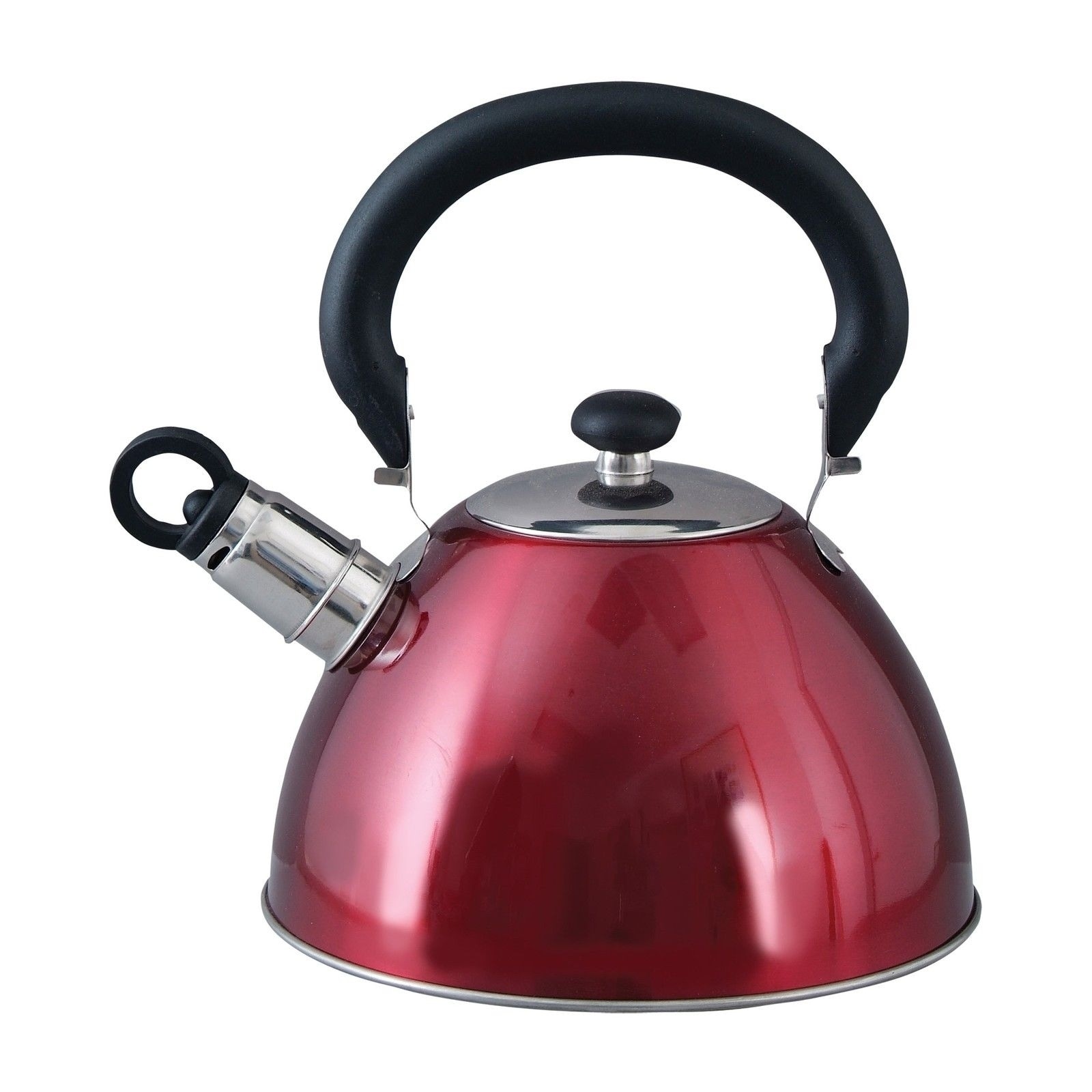 Viking 2.6-Quart Red Stainless Steel Whistling Kettle with 3-Ply Base