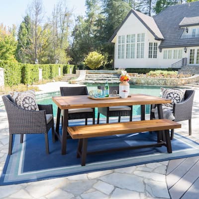 Okane Outdoor 6-piece Rustic Rectangle Dining Set with Seat Cushions by Christopher Knight Home