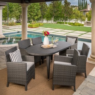 Sardinia Outdoor 7-piece Oval Wicker Dining Set with Cushions by Christopher Knight Home