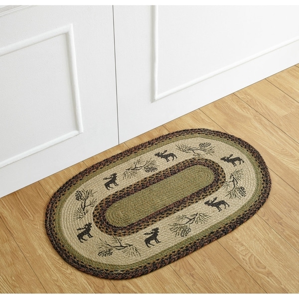 Shop Moose Lodge Printed Jute Braided Rug 1'9" x 2'10" Oval Free Shipping On Orders Over 45