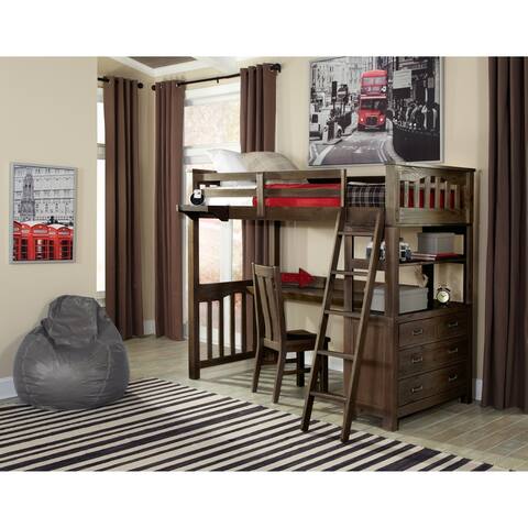 Highlands Twin Loft Bed with Desk and Chair, Espresso