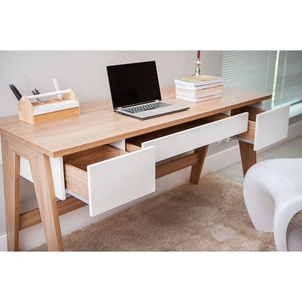 Shop Modern Office Desk With 3 Drawers Hanover Off White Free