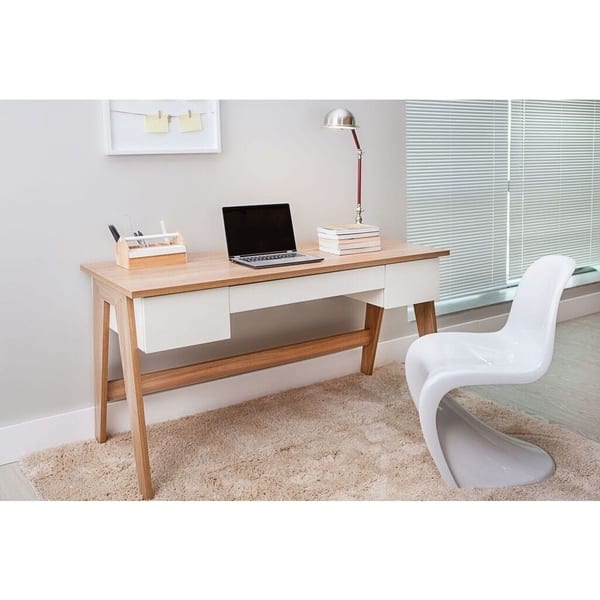 Shop Modern Office Desk With 3 Drawers Hanover Off White Free