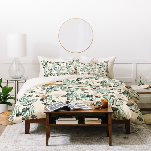 Deny Designs Palm Leaves and Birds Duvet Cover Set (3-Piece Set)