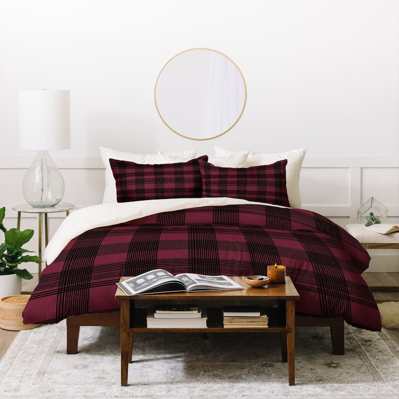 Deny Designs Winter Fucshia Plaid Duvet Cover Set (3-Piece Set)