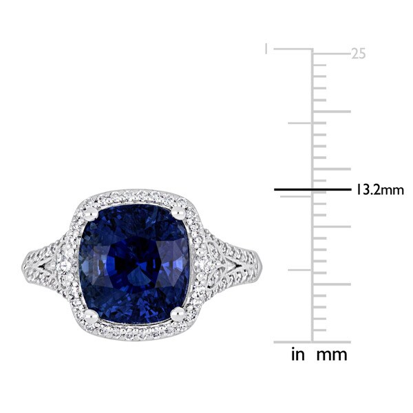 Miadora Signature Collection 14k White Gold Blue Sapphire and 1/2ct TDW Diamond Halo Split Shank Statement Ring