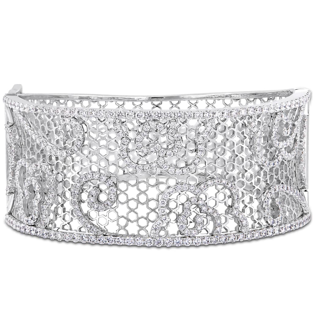 Miadora 14k White Gold 4-4/5ct TDW Diamond Filigree Openwork Cuff Bracelet