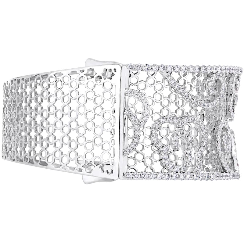 Miadora Signature Collection 14k White Gold 4-4/5ct TDW Diamond Filigree Openwork Cuff Bracelet