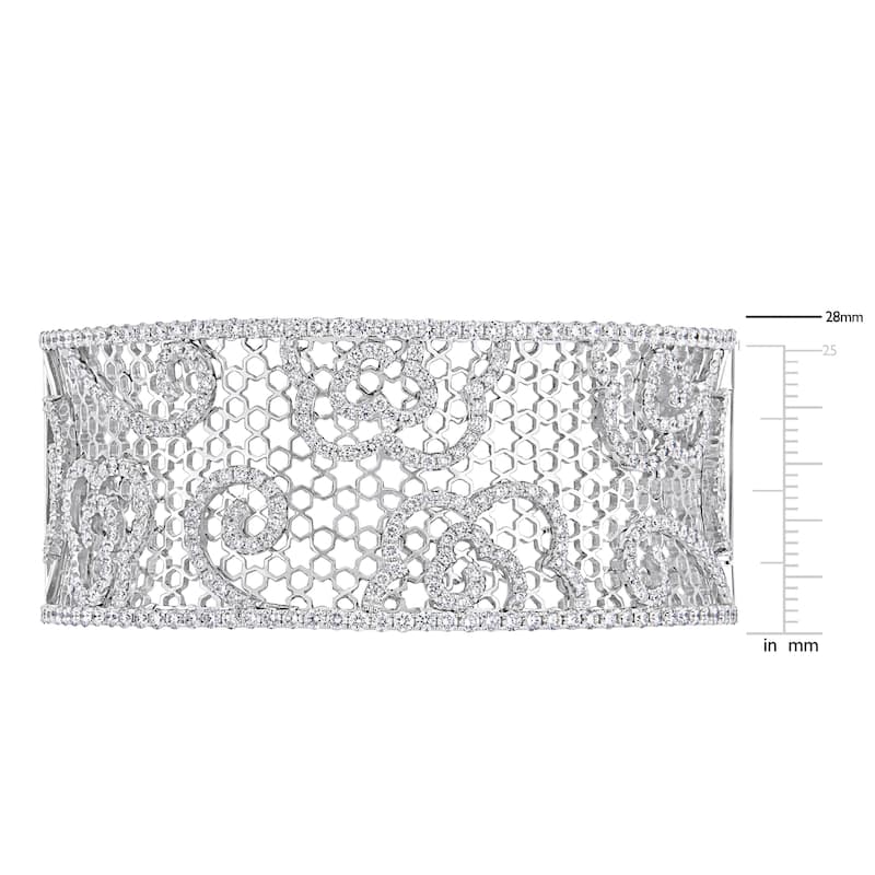Miadora Signature Collection 14k White Gold 4-4/5ct TDW Diamond Filigree Openwork Cuff Bracelet