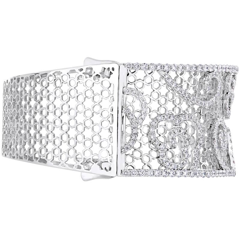 Miadora Signature Collection 14k White Gold 4-4/5ct TDW Diamond Filigree Openwork Cuff Bracelet
