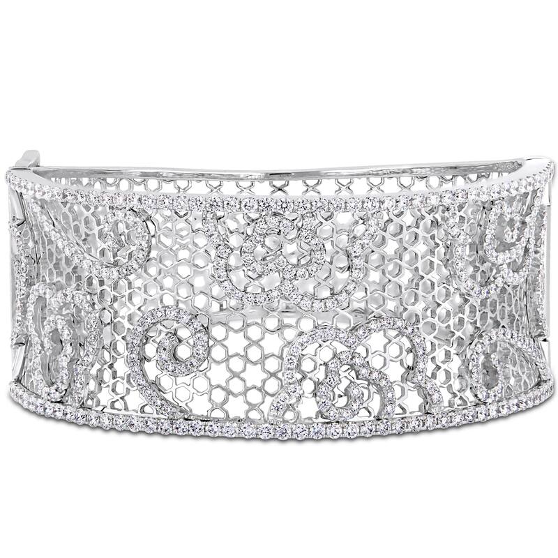 Miadora Signature Collection 14k White Gold 4-4/5ct TDW Diamond Filigree Openwork Cuff Bracelet