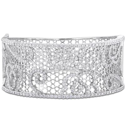 Miadora Signature Collection 14k White Gold 4-4/5ct TDW Diamond Filigree Openwork Cuff Bracelet
