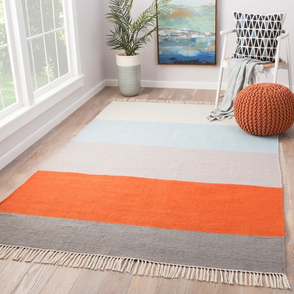 Tahoe Orange Blue Striped Indoor Outdoor Area Rug 5 0