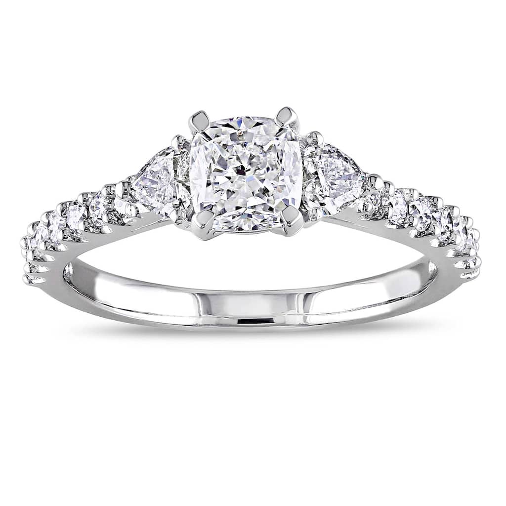 Miadora 14k White Gold 1 1/4ct TDW Diamond 3-Stone Engagement Ring