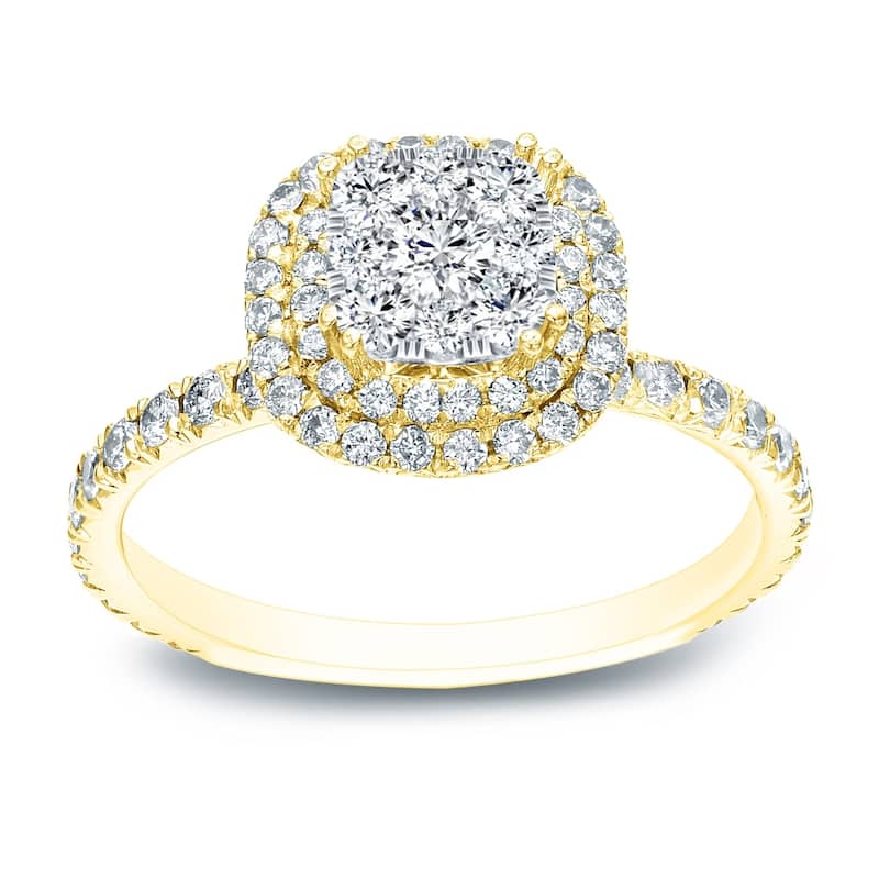 Cushion Shaped 1ct TDW Double Halo Diamond Engagement Ring in 14k Gold by Auriya