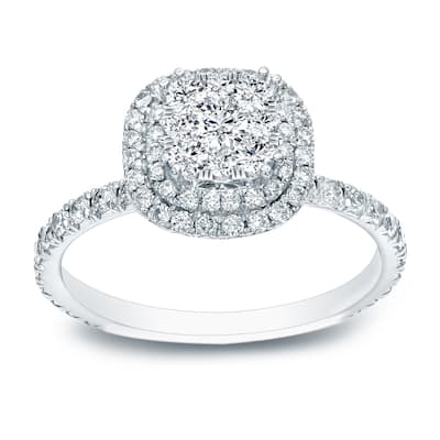 Cushion Shaped 1ct TDW Double Halo Diamond Engagement Ring in 14k Gold by Auriya