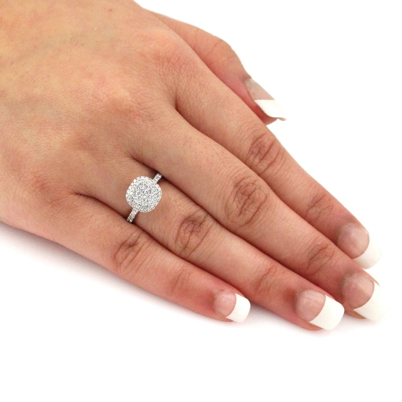 Cushion Shaped 1ct TDW Double Halo Diamond Engagement Ring in 14k Gold by Auriya
