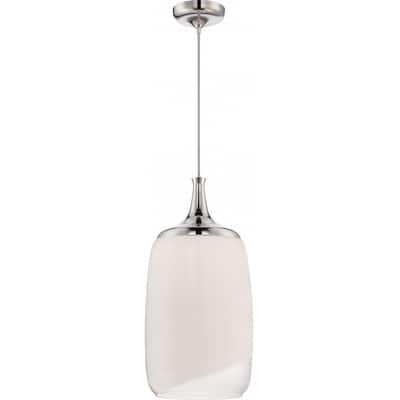 Nuvo Lighting Horizon Nickel Finish Stainless Steel and Off-white Glass Pendant - Pewter - Diameter 12.50", Height 25.63"