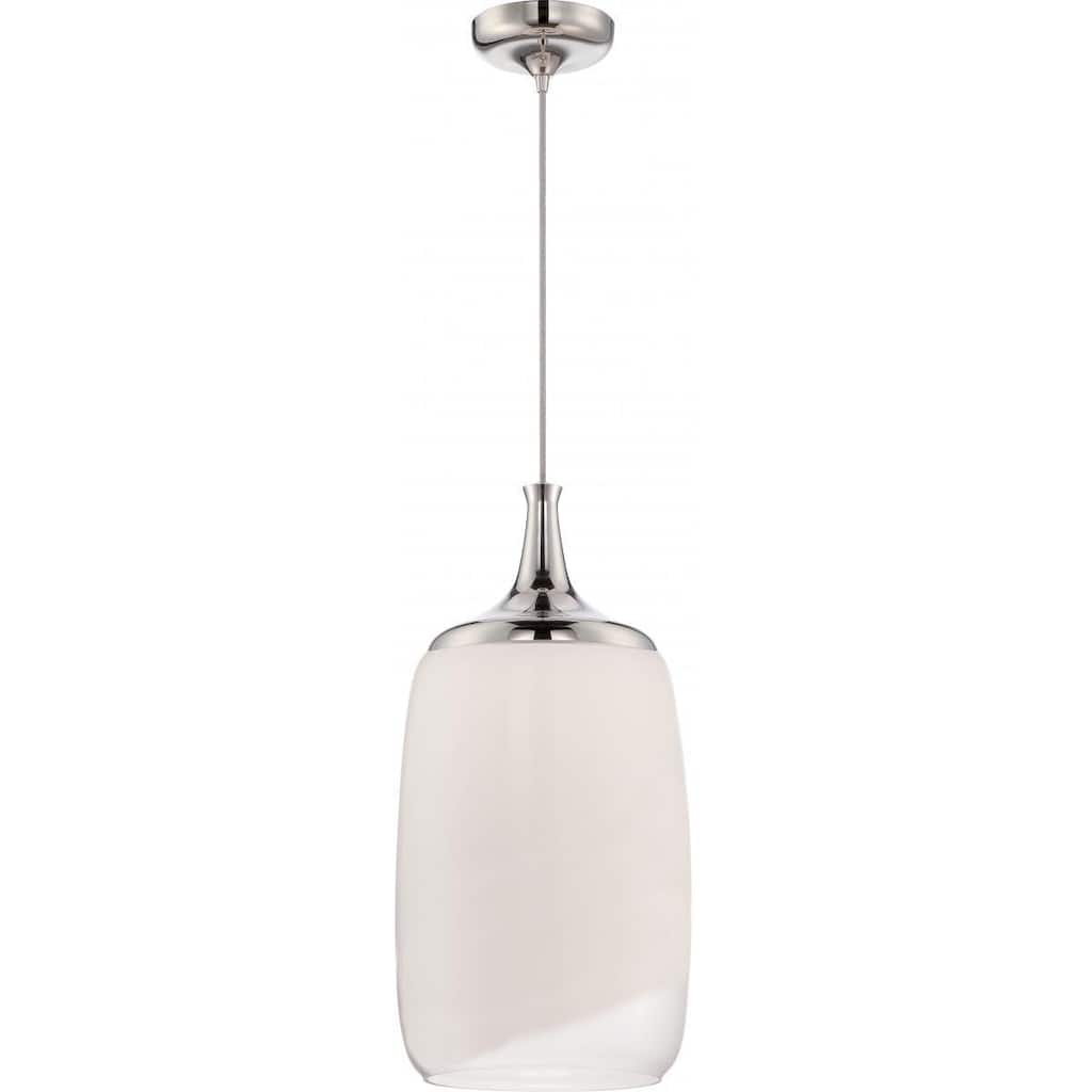 Nuvo Lighting Horizon Nickel Finish Stainless Steel and Off-white Glass Pendant - Pewter - Diameter 12.50", Height 25.63"