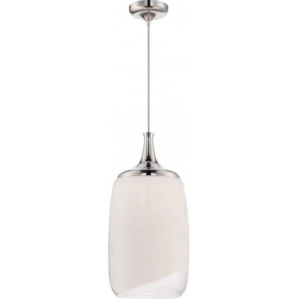 slide 1 of 1, Nuvo Lighting Horizon Nickel Finish Stainless Steel and Off-white Glass Pendant - Pewter - Diameter 12.50", Height 25.63"