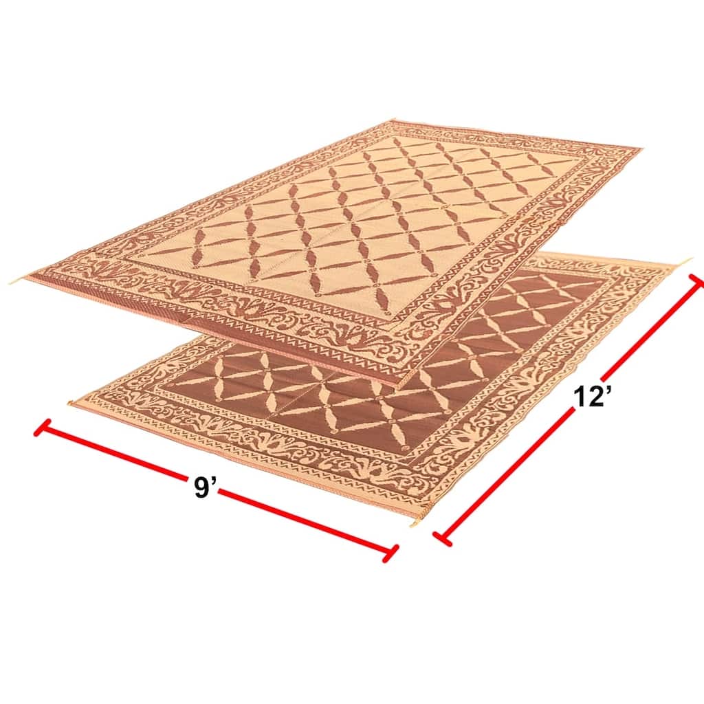 RV Camping Mats - 9'x 12' Outdoor Patio Mat - Reversible RV Mat - Carrying Strap