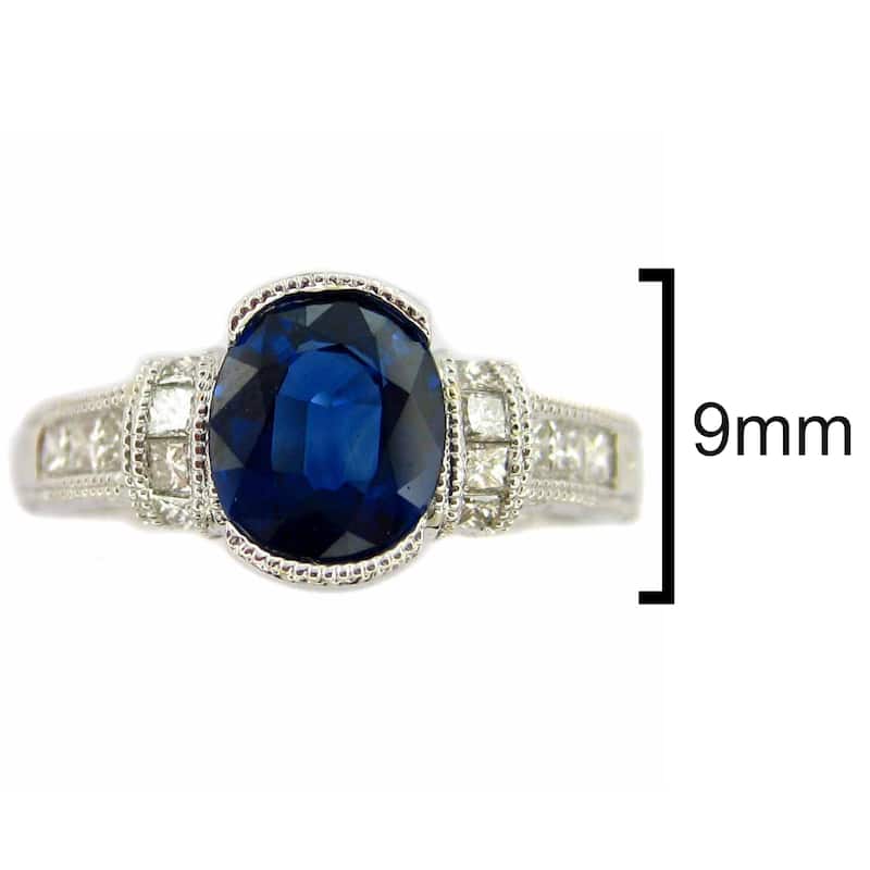 Kabella 18k White Gold Blue Sapphire and Diamond Milgrain Edge Ring