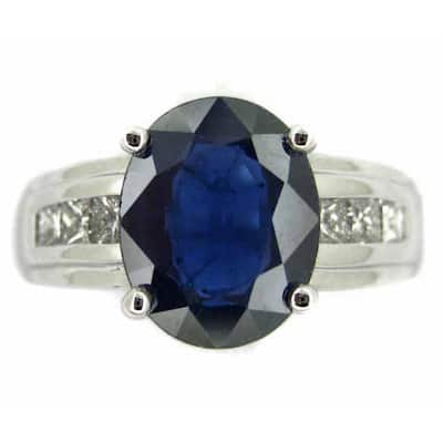 18k White Gold Oval Blue Sapphire & Diamond Gemstone Engagement Ring