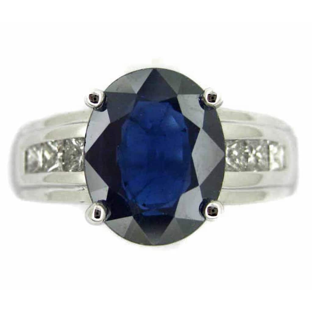 18k White Gold Oval Blue Sapphire & Diamond Gemstone Engagement Ring